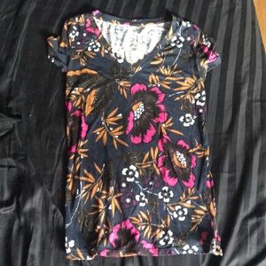 Dark navy blue v-neck with floral pattern